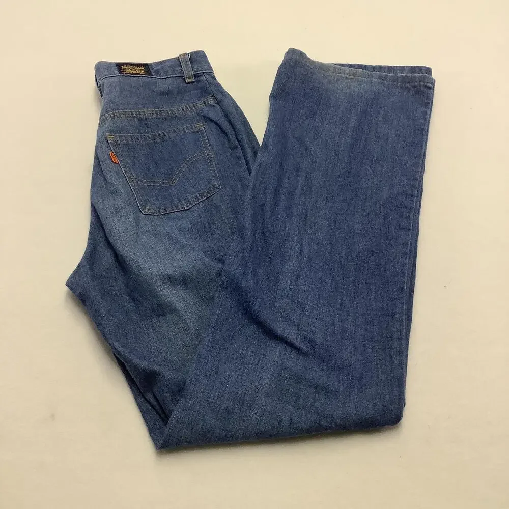 Vintage Levis Jeans Mens 32x31 Blue Wash Straight Leg Zip Fly Denim Orange Tab